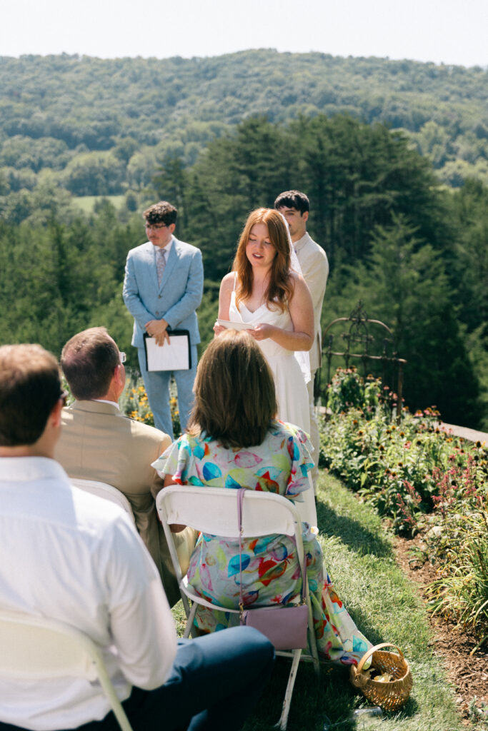 bride reading letter to parents
