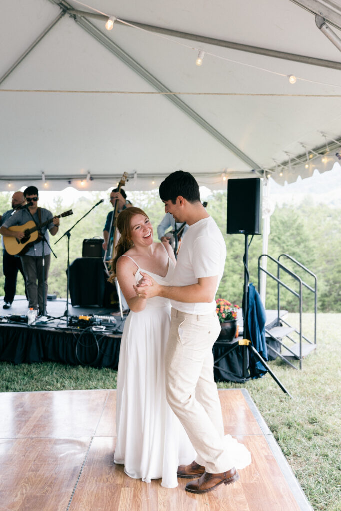 bride and groom dancing