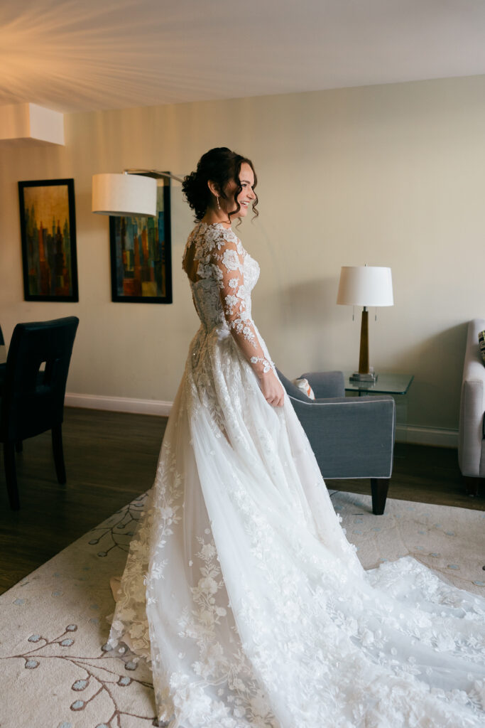 bride standing in dress