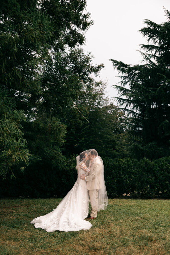 bride and groom kissing
