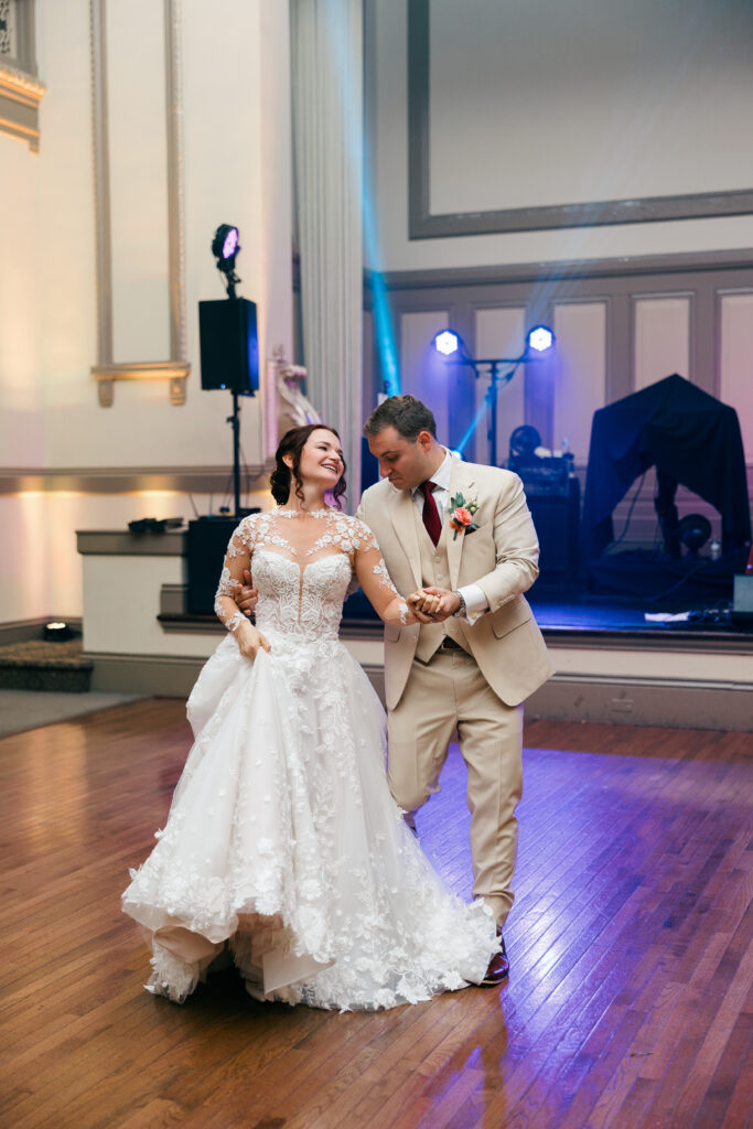 bride and groom first dance at the john marshall